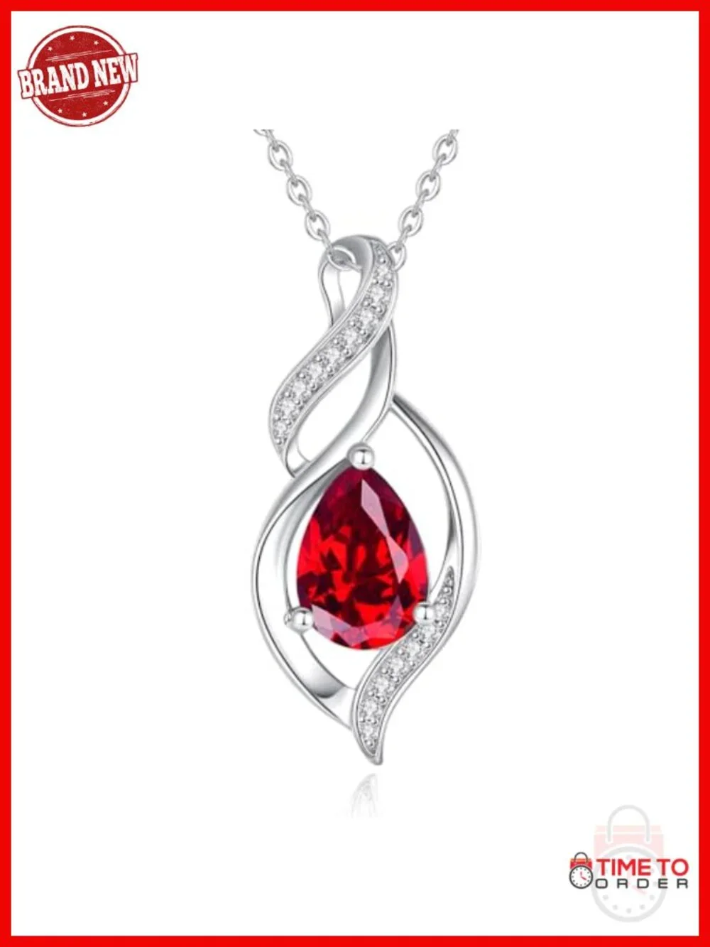 Sterling Silver Teardrop Pendant Necklace with Ruby Birthstone, 16